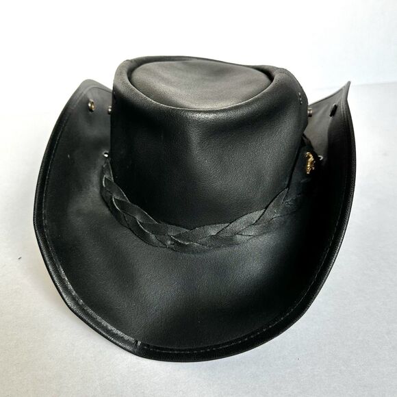 Vintage Coastline Hat Co Black Leather Australian Hat Size Medium “The Explorer” - Picture 1 of 12